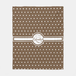 茶色のエレガントモノグラムの白水玉模様 フリースブランケット