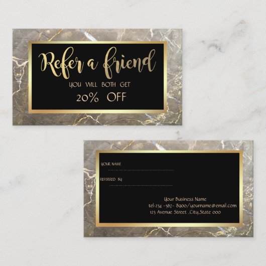 茶色のエレガント大理石、フレーム紹介カード 紹介カード (正面/裏面)