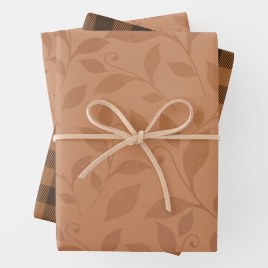茶色のエレガント抽象芸術紅葉パターン ラッピングペーパーシート (インサイチュ)