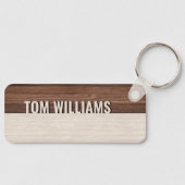 茶色のエレガント木のテクスチャモダンスタイルモノグラム キーホルダー (正面)