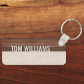 茶色のエレガント木のテクスチャモダンスタイルモノグラム キーホルダー (正面)