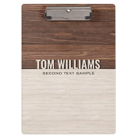 茶色のエレガント木のテクスチャモダンスタイルモノグラム クリップボード (正面)
