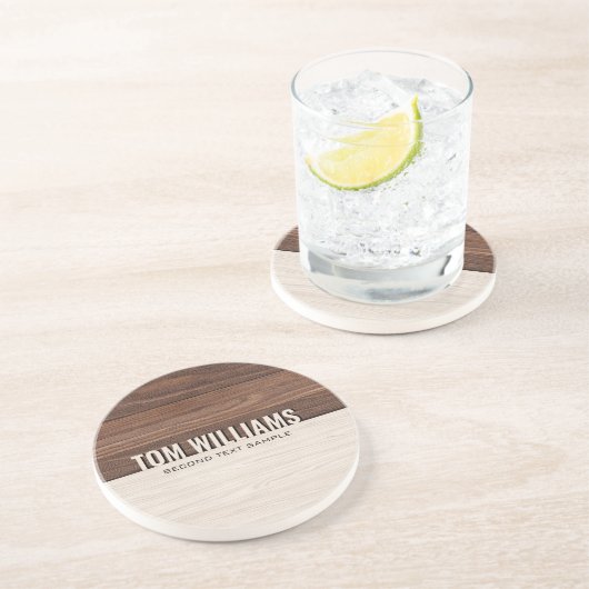 茶色のエレガント木のテクスチャモダンスタイルモノグラム コースター (側面)