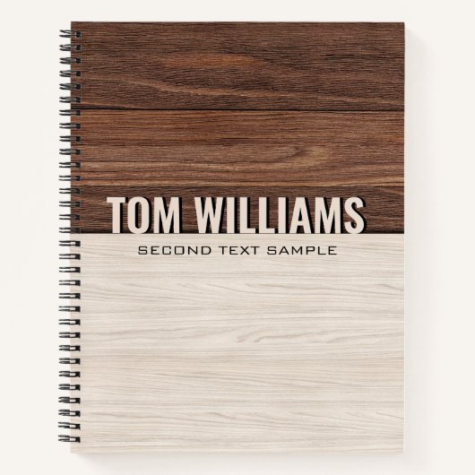 茶色のエレガント木のテクスチャモダンスタイルモノグラム ノートブック (正面)
