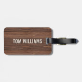 茶色のエレガント木のテクスチャモダンスタイルモノグラム ラゲッジタグ (裏面横)