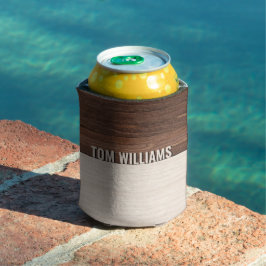 茶色のエレガント木のテクスチャモダンスタイルモノグラム 缶クーラー