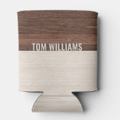 茶色のエレガント木のテクスチャモダンスタイルモノグラム 缶クーラー (裏面)