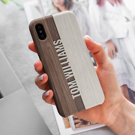 茶色のエレガント木のテクスチャモダンスタイルモノグラム Case-Mate iPhoneケース