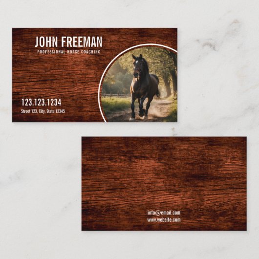 茶色のエレガント木のテクスチャ馬の写真ウマ科の 名刺 (正面/裏面)