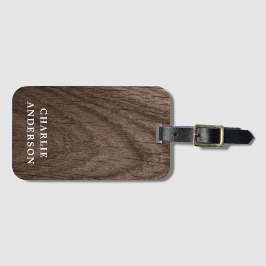 茶色のエレガント木の外観名前をカスタムする ラゲッジタグ (正面横)