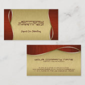 茶色のエレガント木材、金属製の金ゴールド背景 名刺 (正面/裏面)