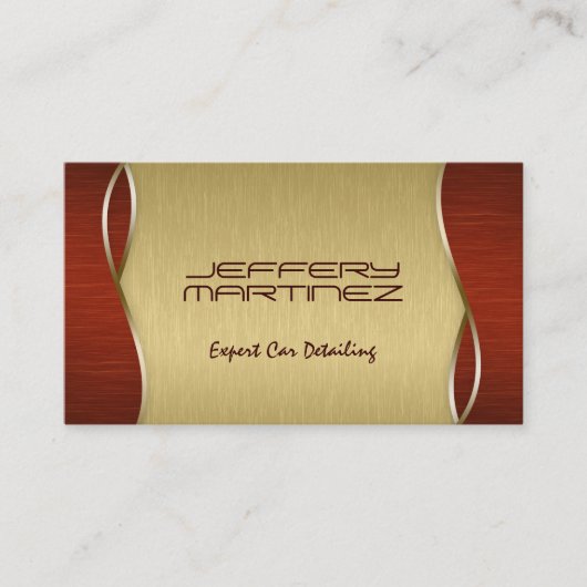 茶色のエレガント木材、金属製の金ゴールド背景 名刺 (正面)