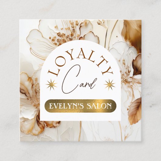 茶色のエレガント花ロイヤリティカード スクエア名刺 (正面)