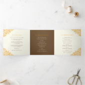 茶色のオレンジ色のモノグラム献身写真結婚の写真 三つ折りプログラム (内部)