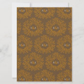 茶色のオレンジ色の手描き葉モノグラム結婚アート 招待状 (裏面)