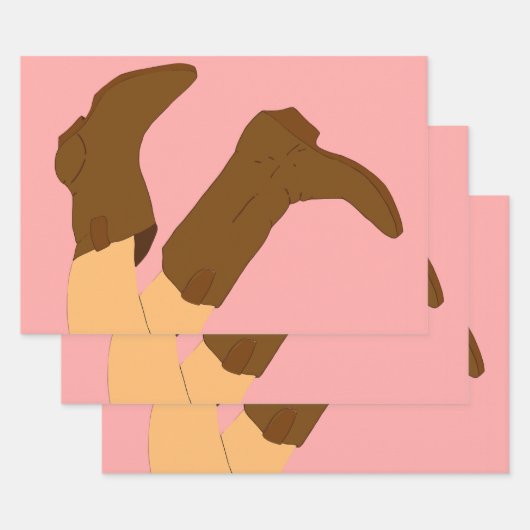 茶色のカウボーイブーツ ラッピングペーパーシート (セット)