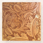 茶色のカウボーイ素朴ファッション西部革 ガラスコースター (正面)