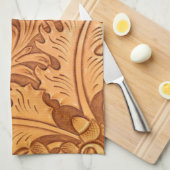 茶色のカウボーイ素朴ファッション西部革 キッチンタオル (四つ折り)