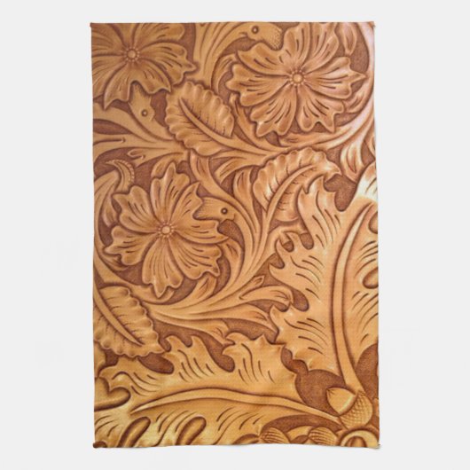 茶色のカウボーイ素朴ファッション西部革 キッチンタオル (縦)