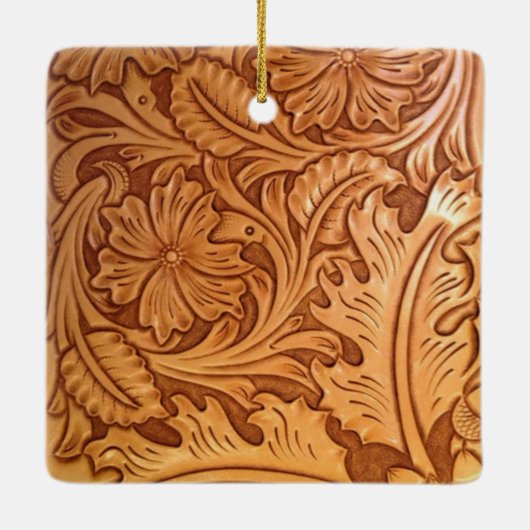 茶色のカウボーイ素朴ファッション西部革 セラミックオーナメント (裏面)