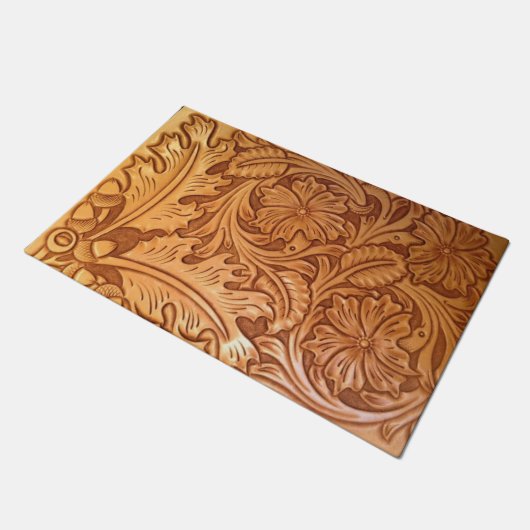 茶色のカウボーイ素朴ファッション西部革 ドアマット (アングル)