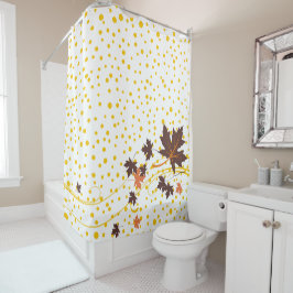 茶色のカエデ離れル水玉模様と黄色の秋 シャワーカーテン