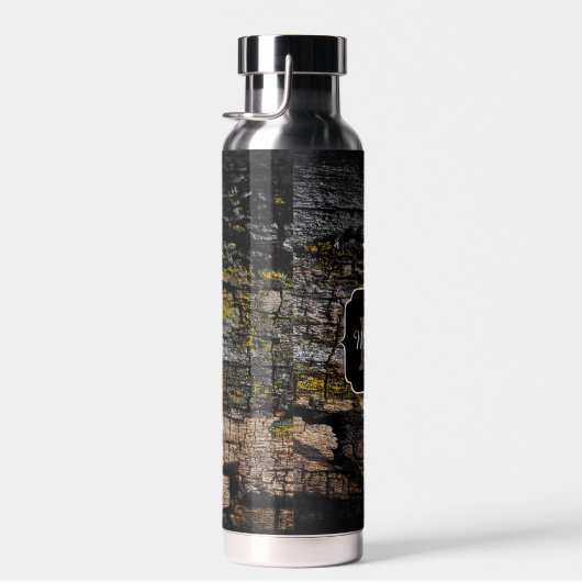 茶色のカッコいい苔むした木の樹皮の黄色の地衣類モノグラム ウォーターボトル (右面)