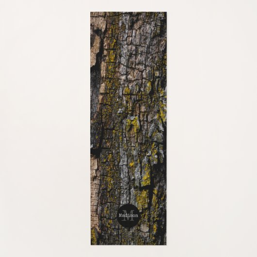 茶色のカッコいい苔むした木の樹皮の黄色の地衣類モノグラム ヨガマット (正面)