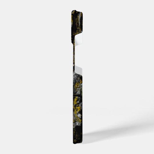 茶色のカッコいい苔むした木の樹皮の黄色の地衣類モノグラム iPhoneケース (左側面)