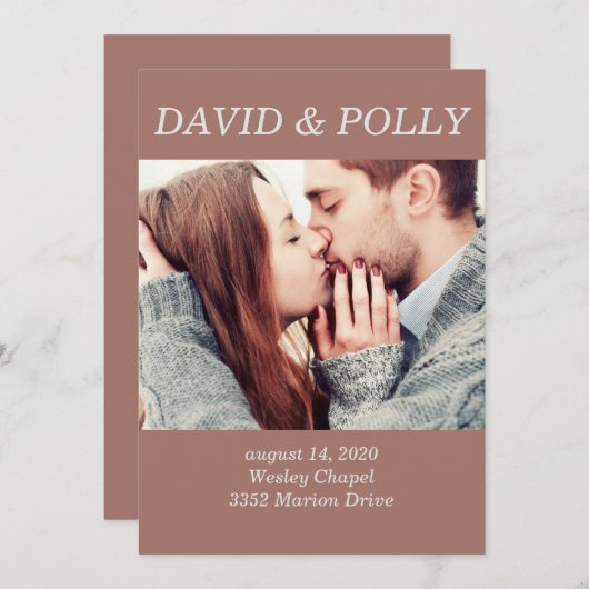 茶色のカップルの写真 招待状 (正面/裏面)
