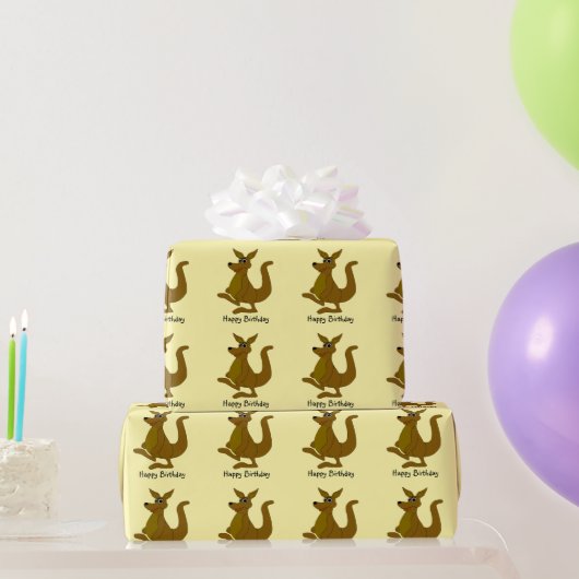 茶色のカンガルーの誕生日ギフト(背景色選択可能) ラッピングペーパー (パーティーギフト)