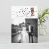 茶色のキャバプー子犬の結婚式の写真 招待状 (スタンド正面)