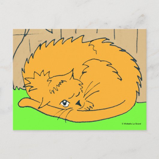 茶色のキャラクター猫が丸まって ポストカード (正面)