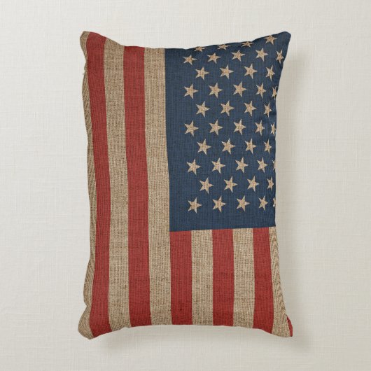 茶色のキャンバスの米国の旗が付いている枕 アクセントクッション (正面(垂直))