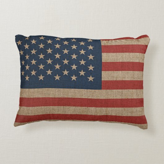 茶色のキャンバスの米国の旗が付いている枕 アクセントクッション (裏面)