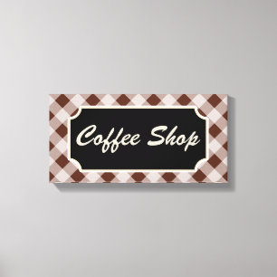 茶色のギンガムコーヒーショップサイン キャンバスプリント