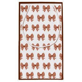 茶色のギンガム弓パターン スモールペーパーバッグ