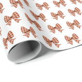 茶色のギンガム弓パターン ラッピングペーパー (ロールコーナー)