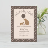 茶色のクマのバルーンケーキの1歳の誕生日パーティー 招待状 (スタンド正面)