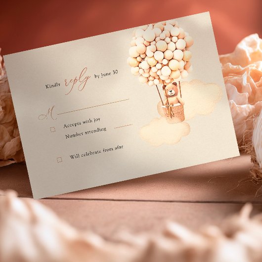 茶色のクマのバルーンRSVP返信エンクロージャカード エンクロージャーカード