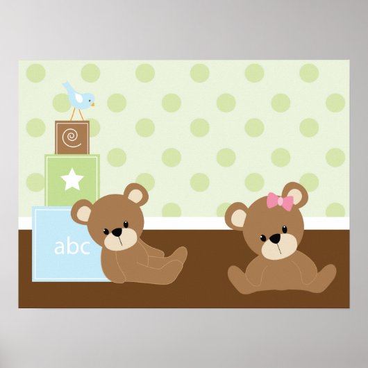茶色のクマの子供用壁飾り ポスター (正面)