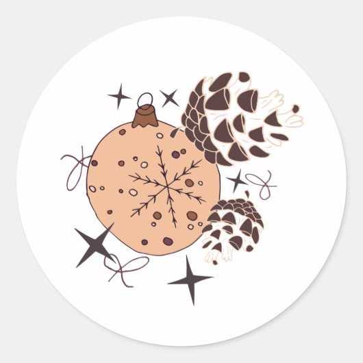 茶色のクリスマスの装飾、コーンと星 ラウンドシール (正面)