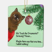 茶色のクリスマスオーナメント猫 セラミックオーナメント (左)