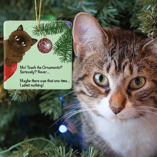 茶色のクリスマスオーナメント猫 セラミックオーナメント