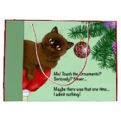 茶色のクリスマスオーナメント 猫 ラージペーパーバッグ (裏面)