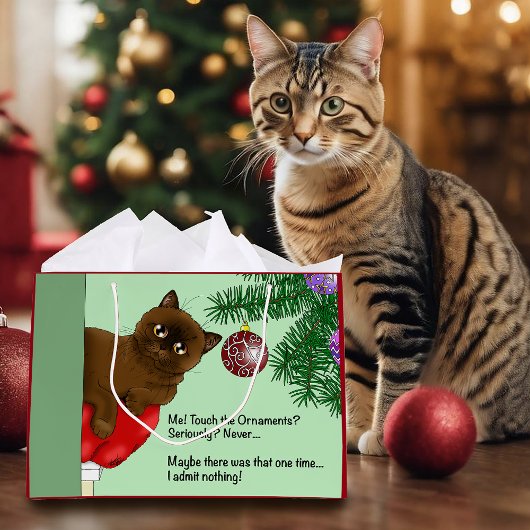 茶色のクリスマスオーナメント 猫 ラージペーパーバッグ