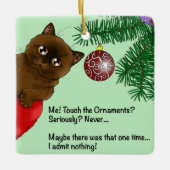 茶色のクリスマス装飾猫 セラミックオーナメント (正面)