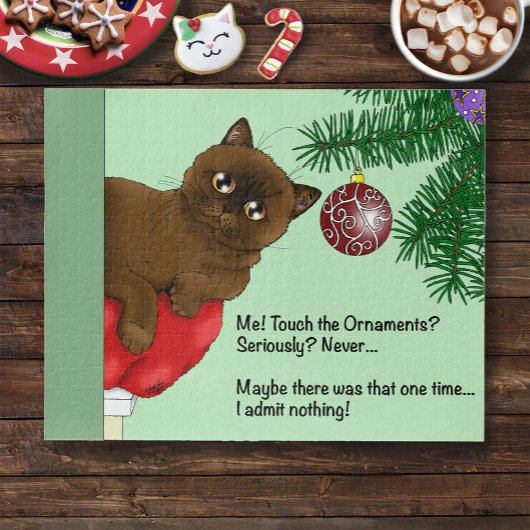 茶色のクリスマス飾りおもしろい猫 ジグソーパズル