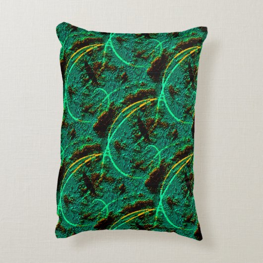 茶色のクレーターを持つ粗いテクスチャの濃い緑のシアン アクセントクッション (裏面(縦))