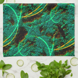 茶色のクレーターを持つ粗いテクスチャの濃い緑のシアン キッチンタオル